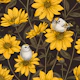 Wild sunflowers and goldcrest birds brown