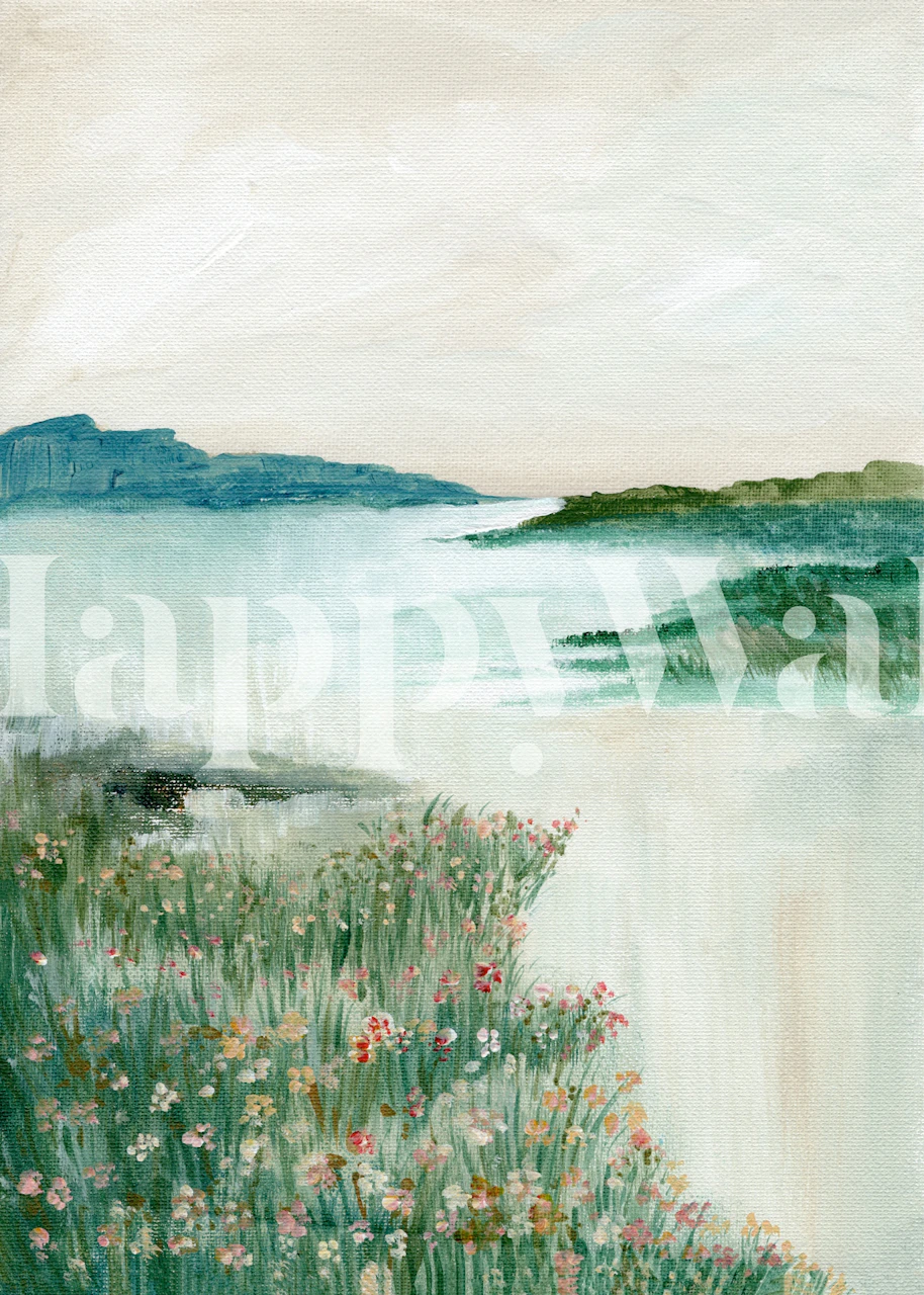 Lakeside blossoms wallpaper in a room