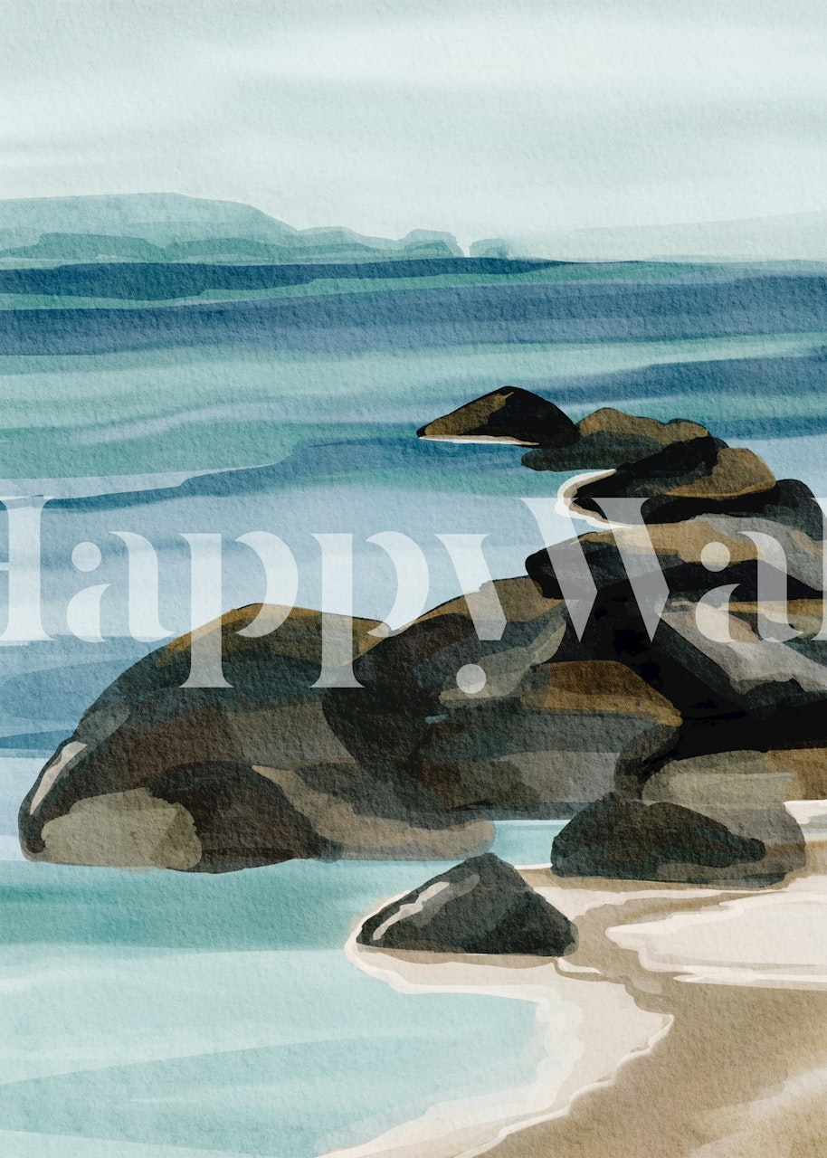 Coastal Rock Escape wallpaper in a room