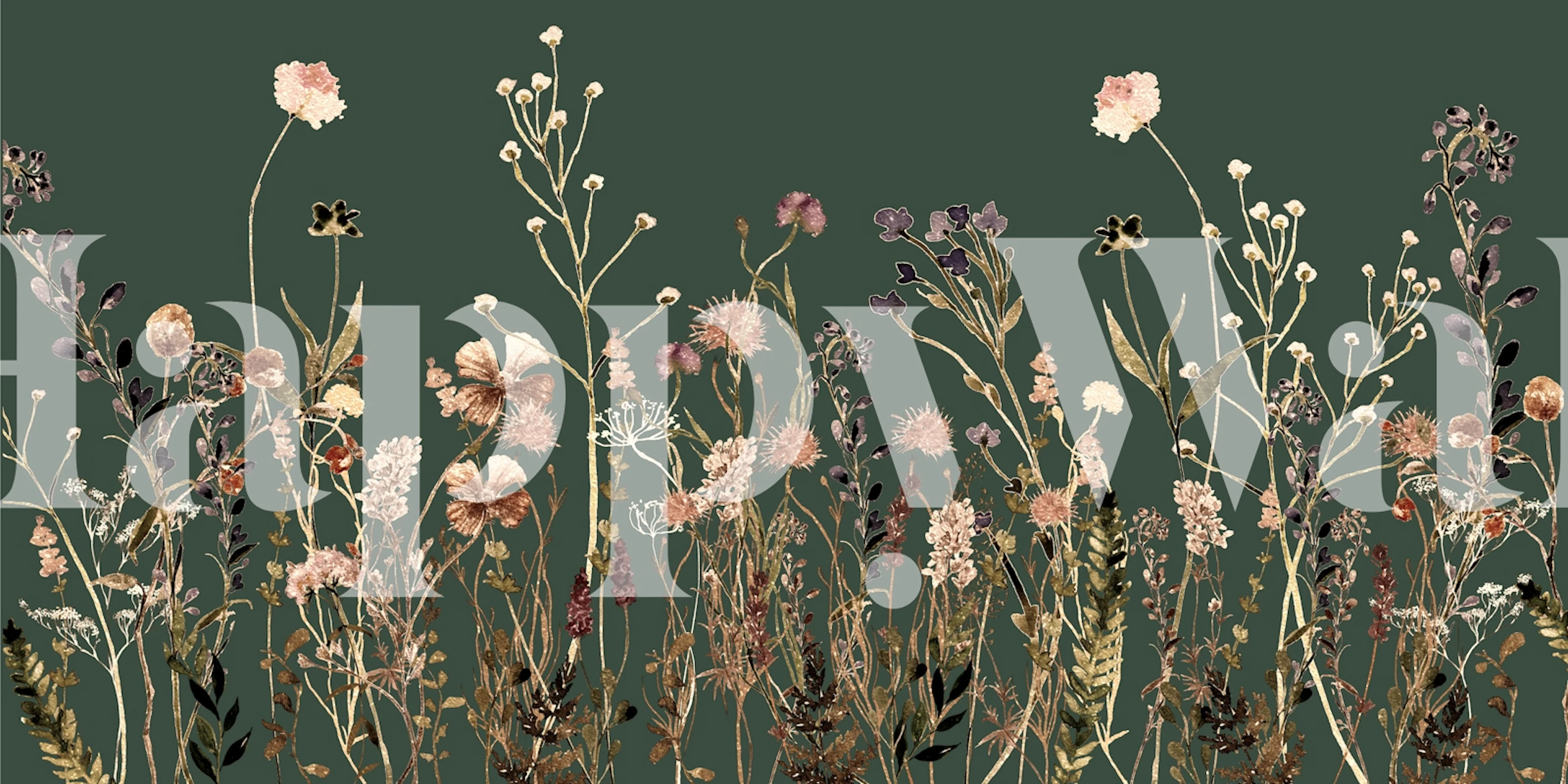 Wildflower Meadow Green Dark Fall tapet i et rum