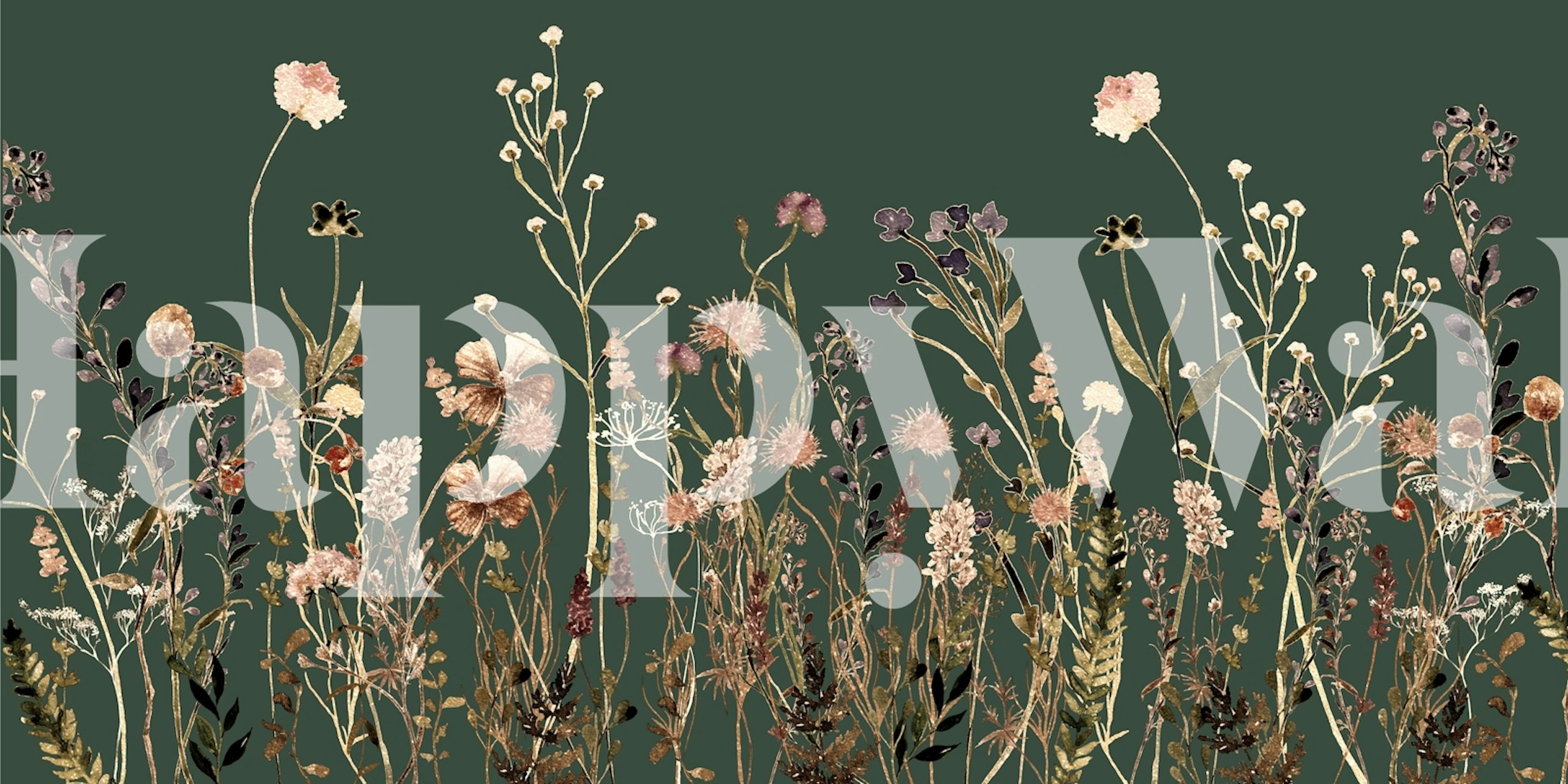 Ταπετσαρία Wildflower Meadow Green Dark Fall σε ένα δωμάτιο