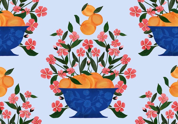 Peach bowl with florals