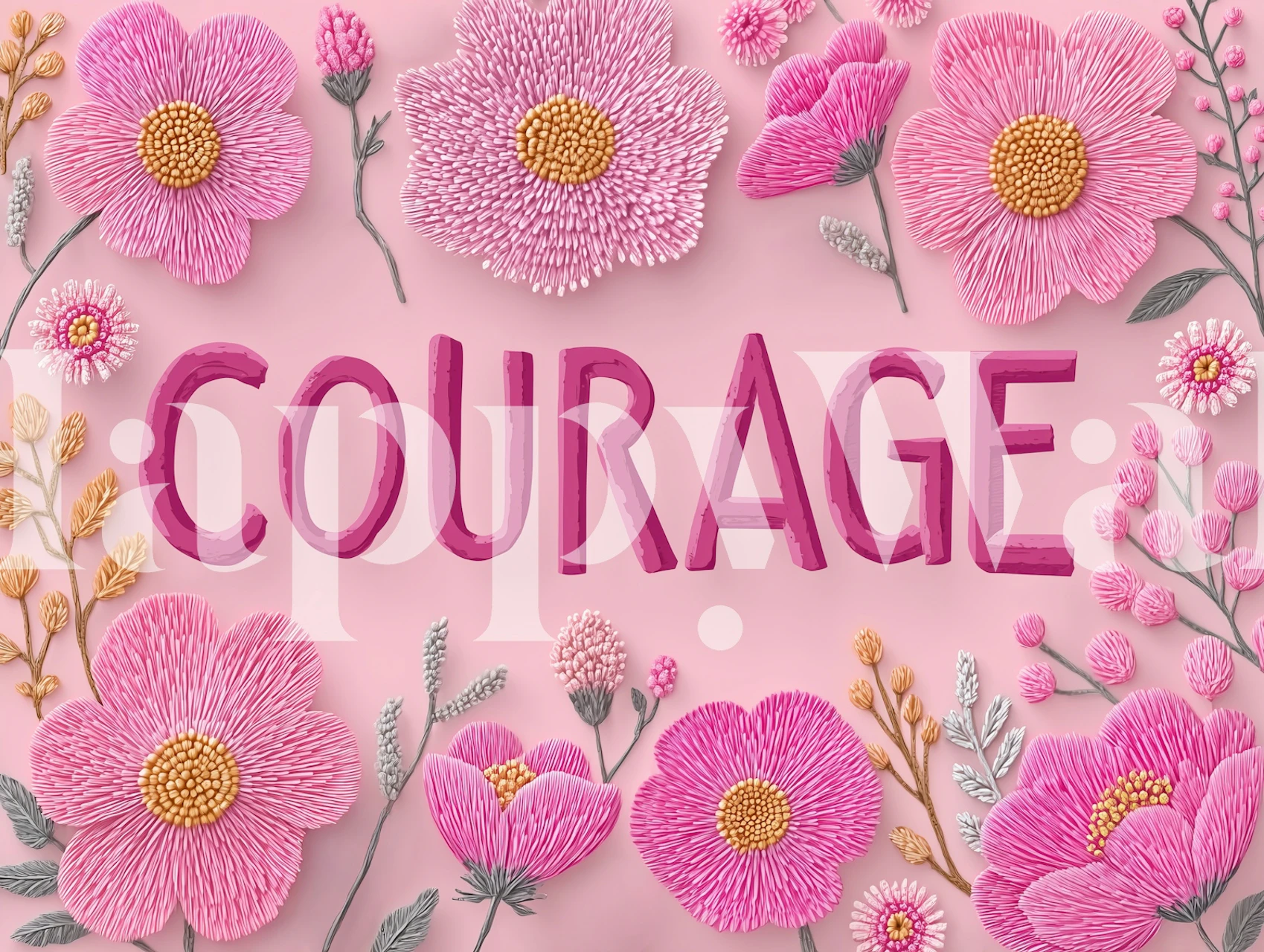 Pink Floral tapetdesign med Courage text