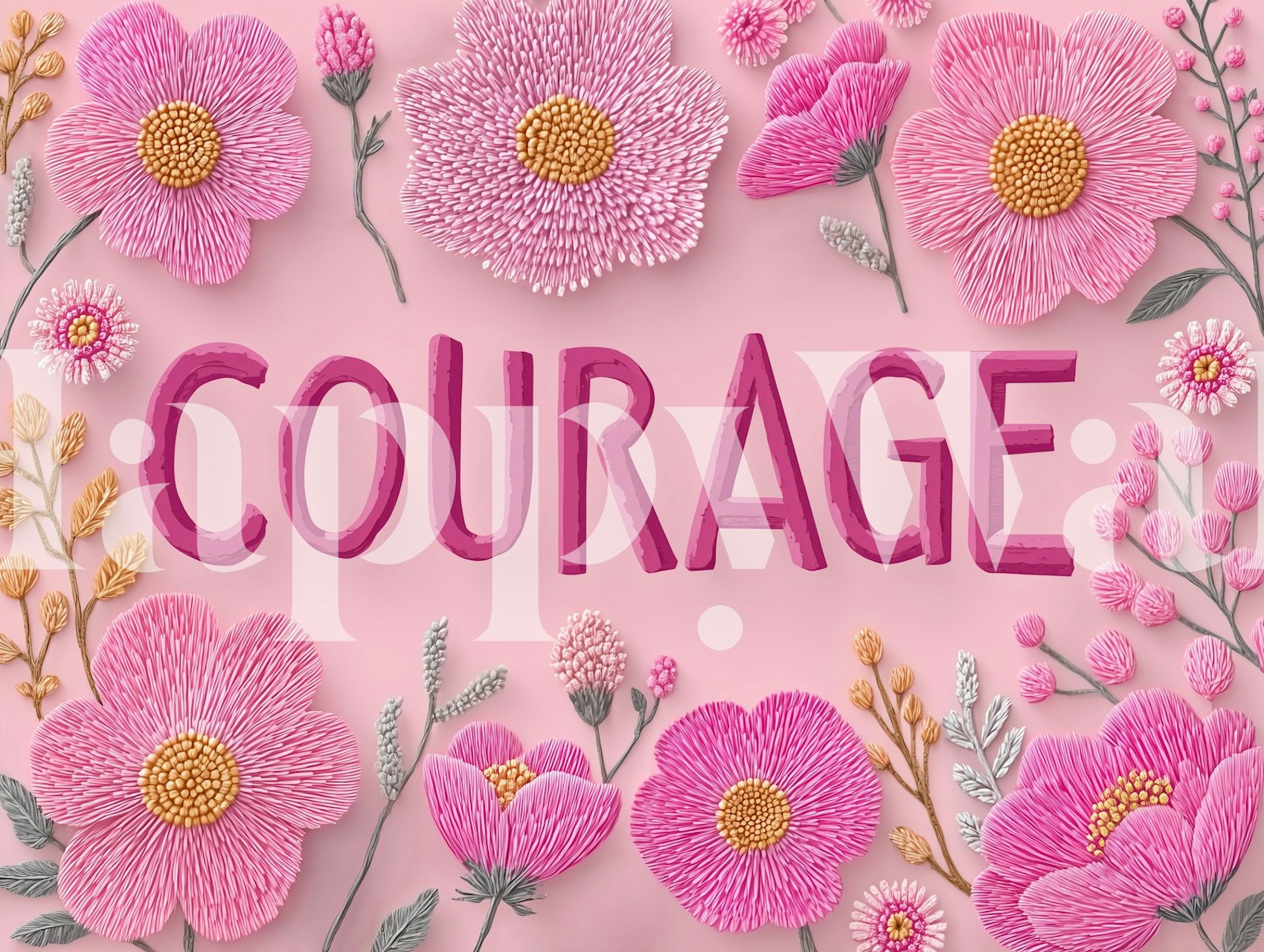 Σχέδιο ταπετσαρίας Pink Floral με κείμενο Courage