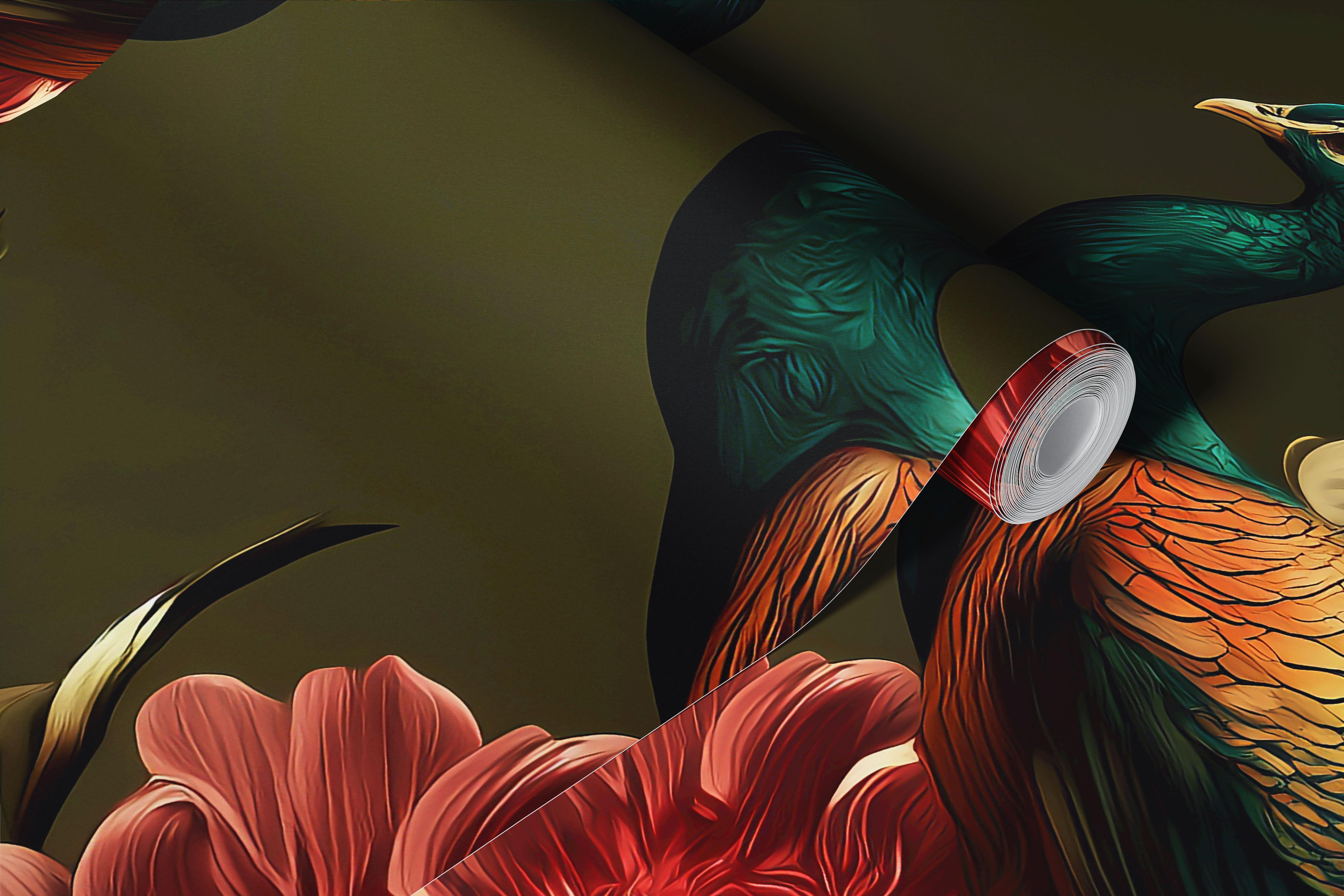 Peacocks in Blossom Paradise tapetti huoneessa