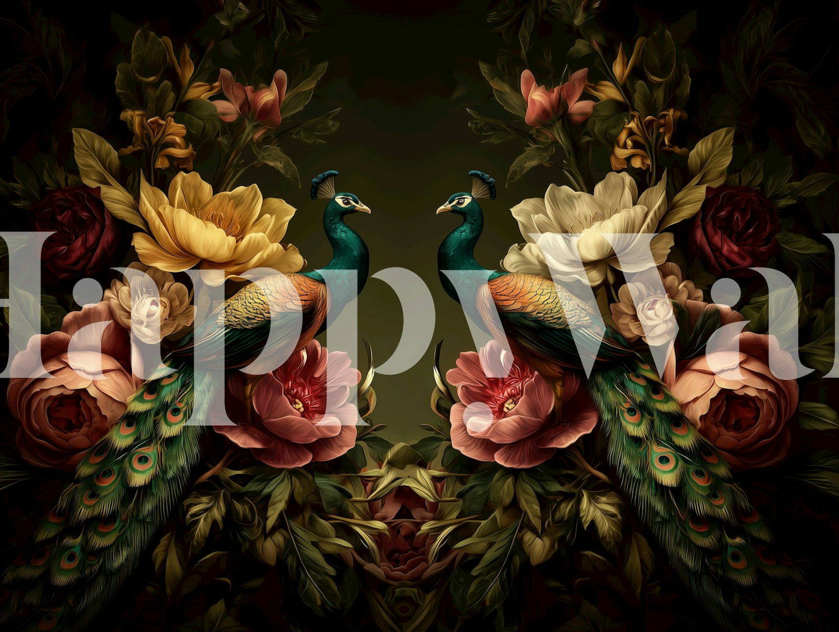 Peacocks in Blossom Paradise papier peint dans une pièce