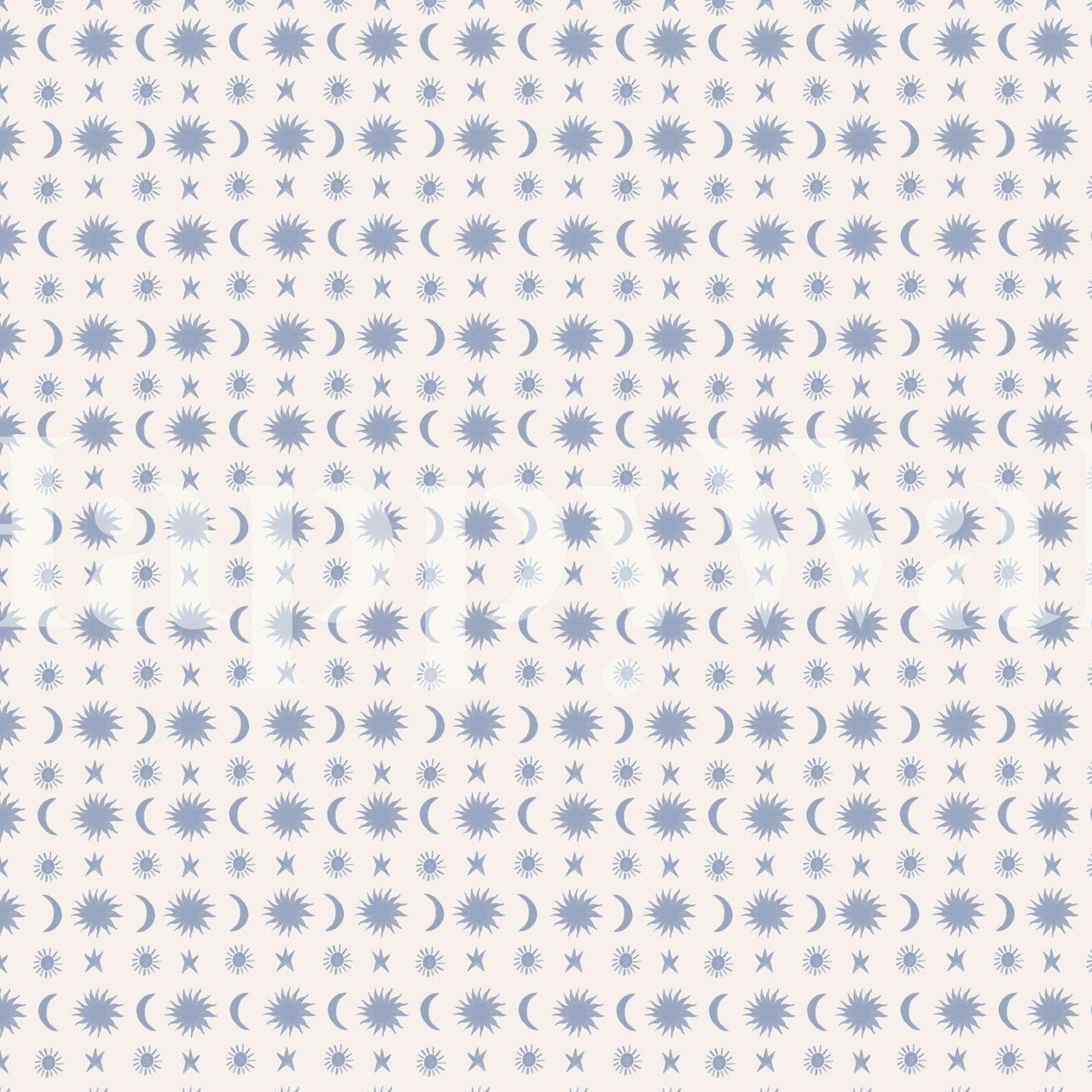 Blue suns and moons pattern wallpaper with light background