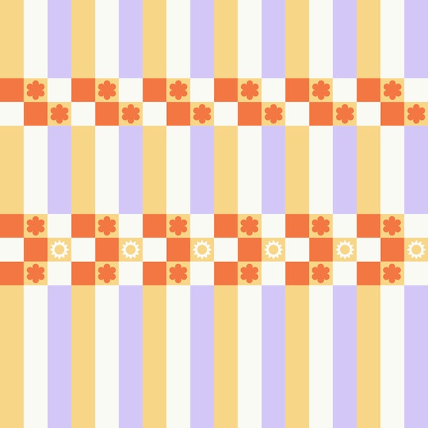 Nostalgic Gingham Sun and Flowers Mural