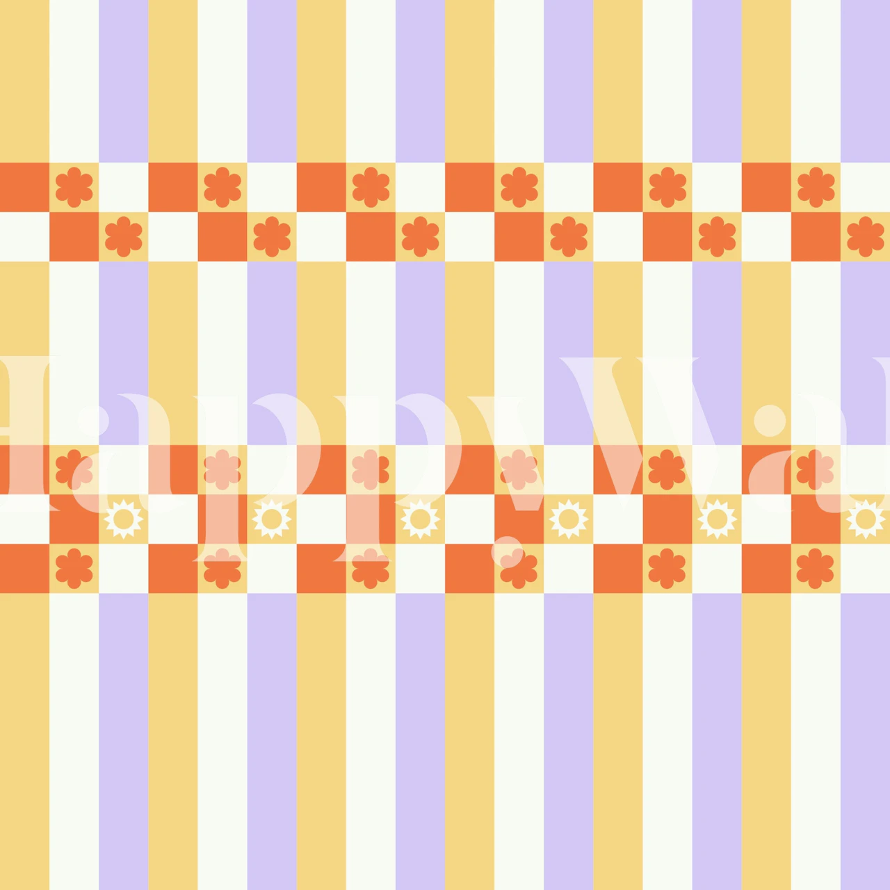 Nostalgic Gingham Sun and Flowers tapetti huoneessa