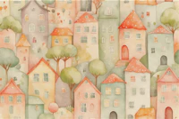 Happy Town Pastel Storybook tapet