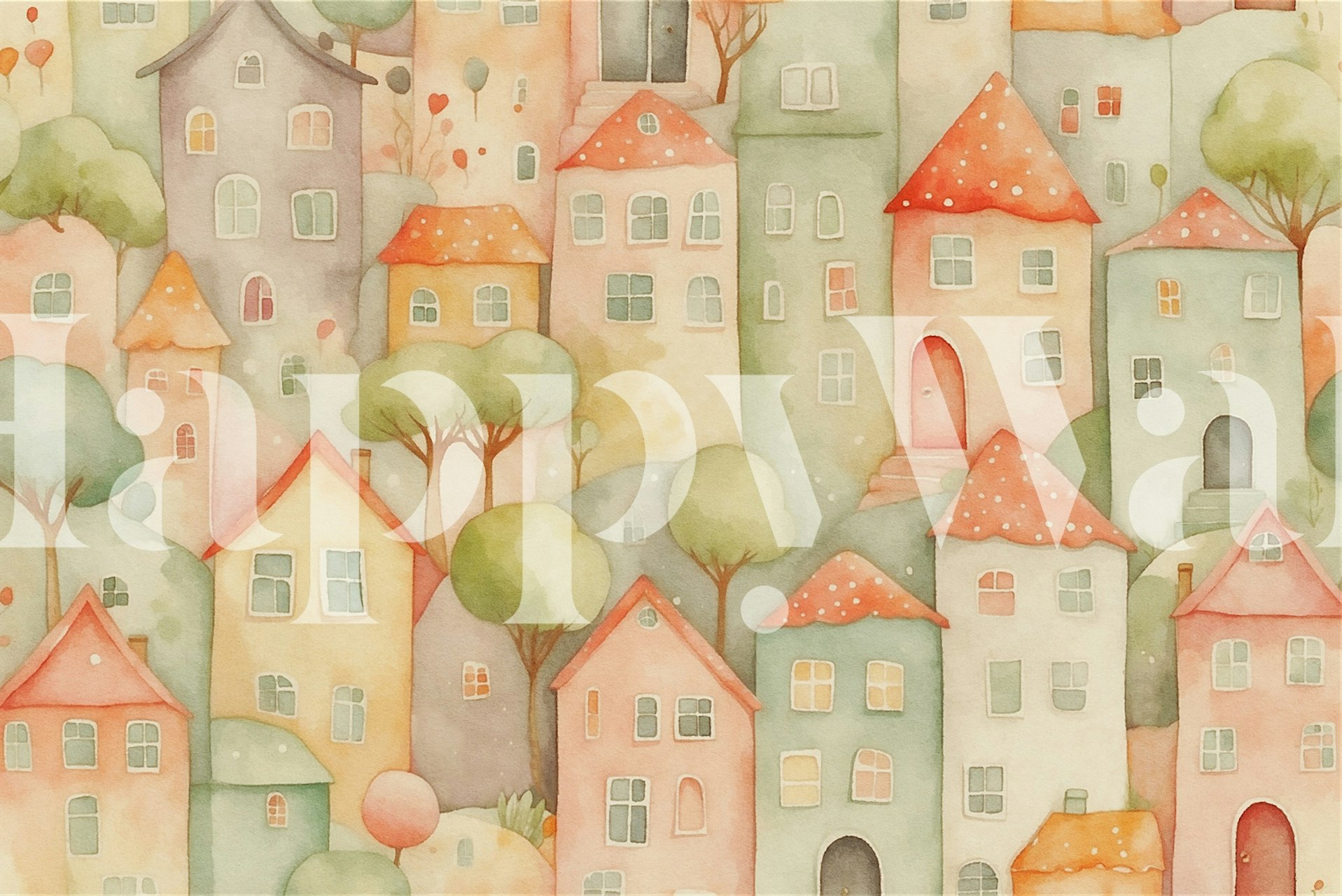 Happy Town Pastel Storybook wallpaper in a room