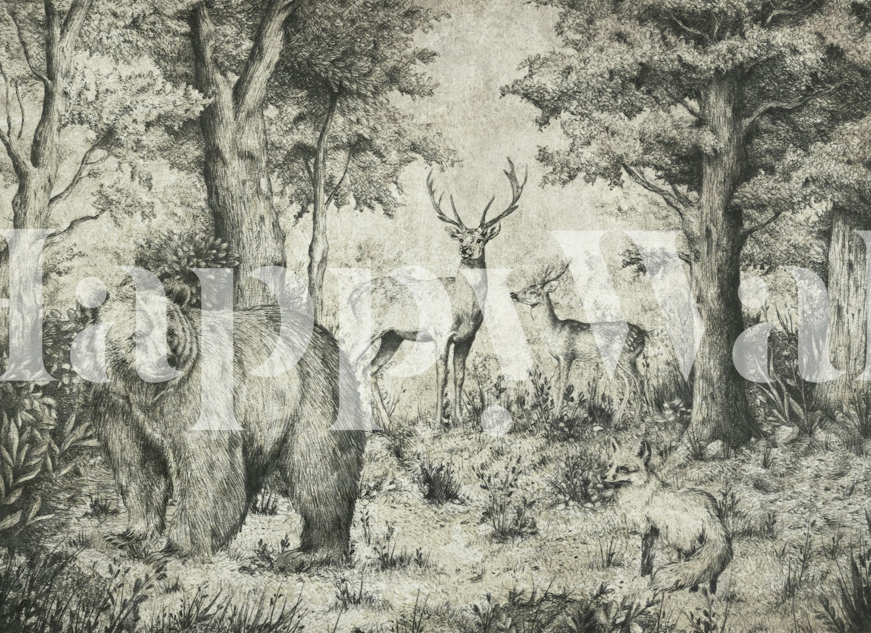 Living Forest-tapet i en rumsinställning