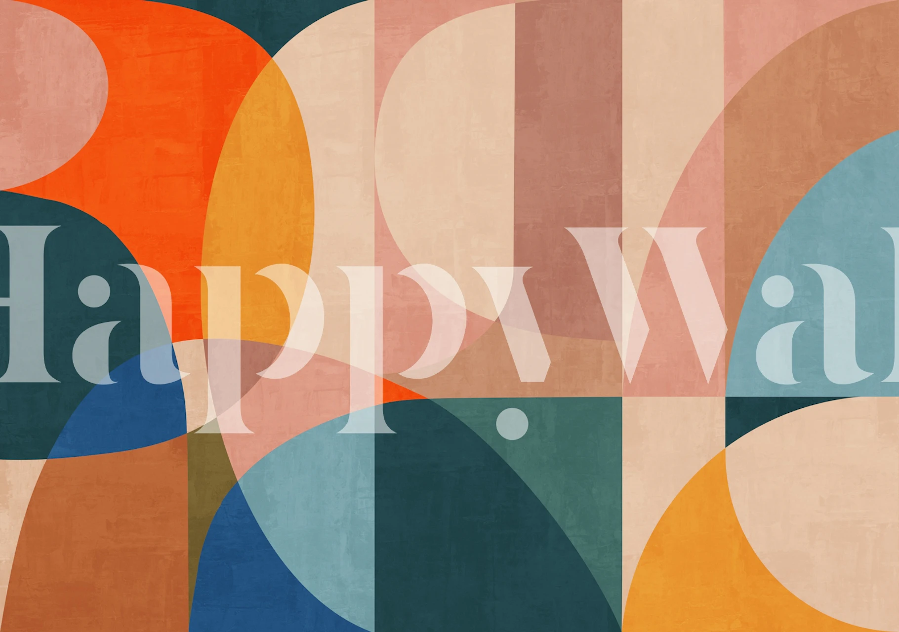 Colorful geometric shapes in orange, blue, green, and pink wallpaper