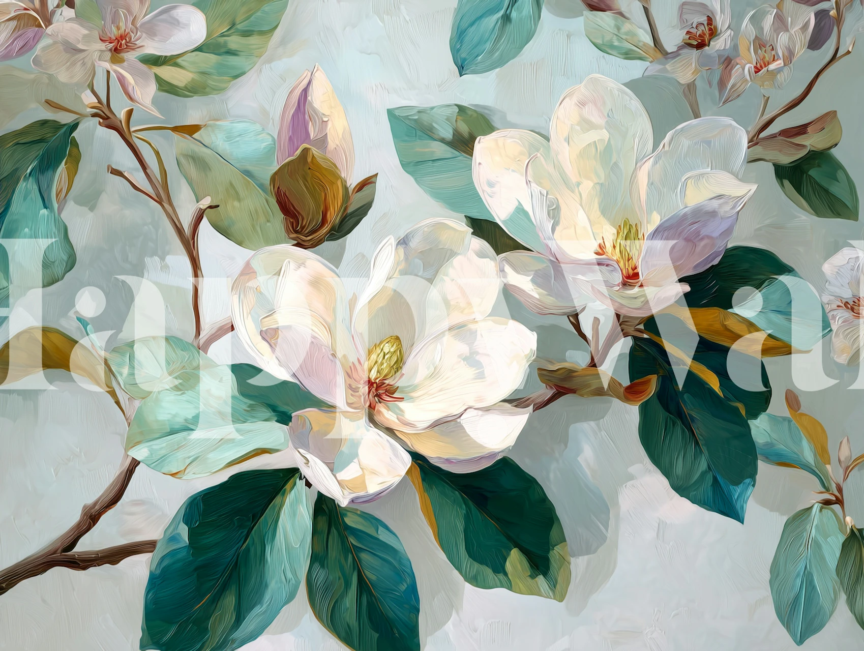 Serene Magnolia wallpaper in a room setting