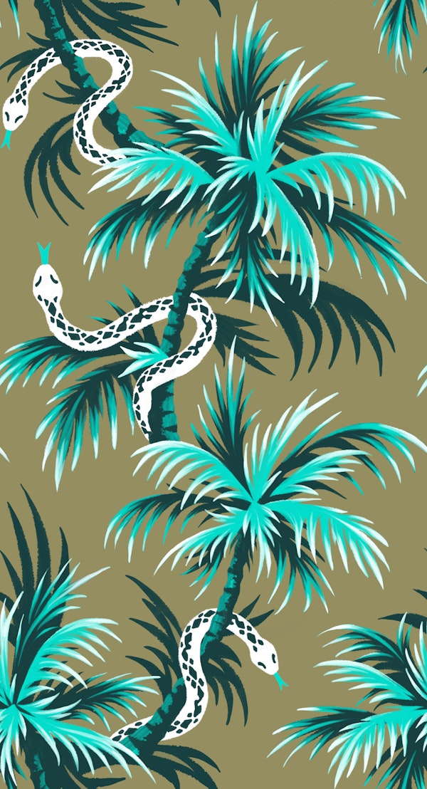 Snake Palms - Teal Mustard