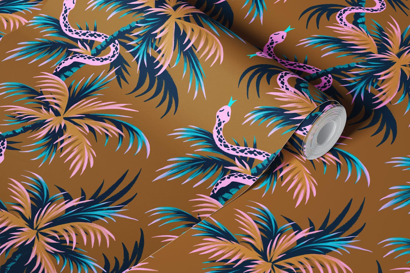 Snake Palms - Mustard Pink wallpaper roll