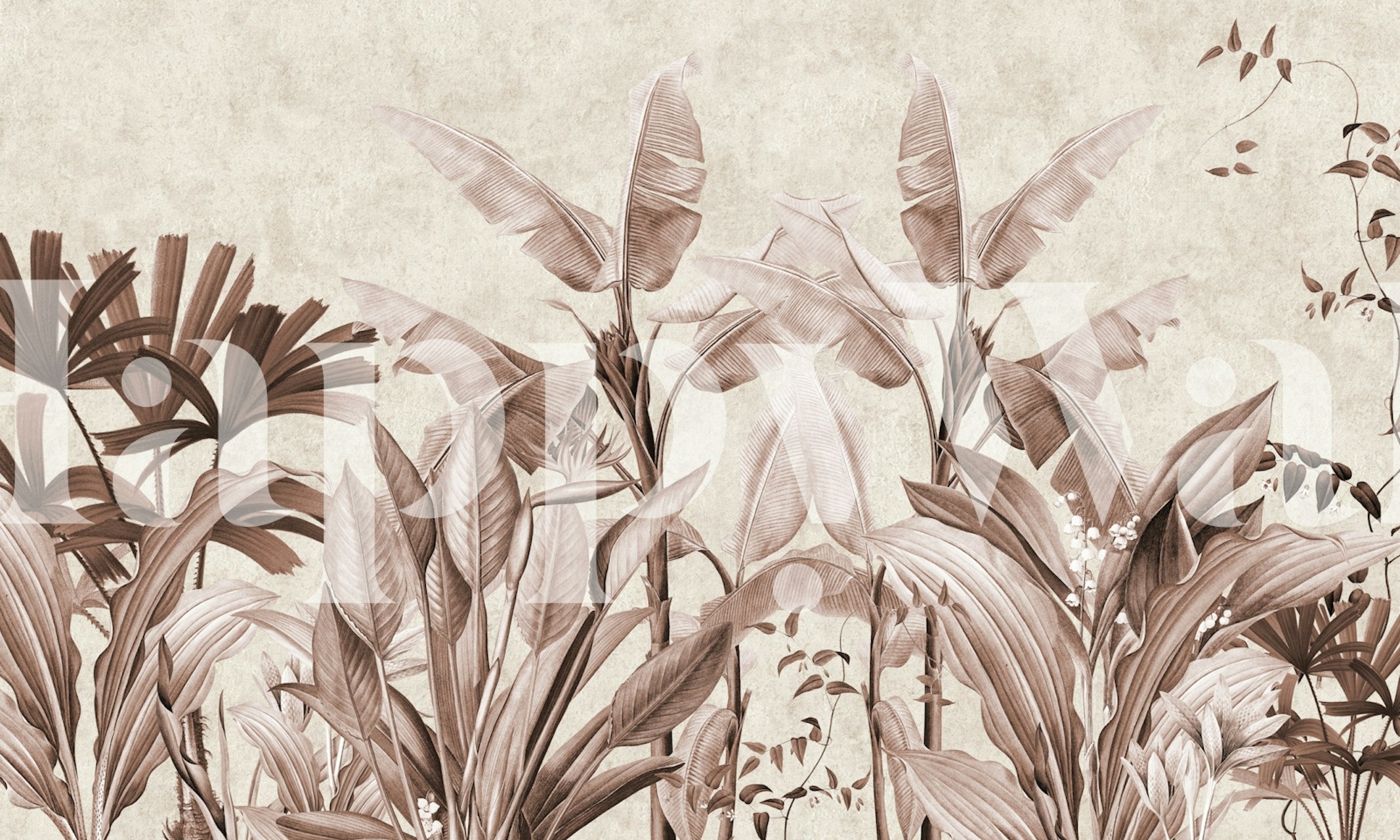 Ταπετσαρία Vintage Botanical Jungle σε ρύθμιση δωματίου.