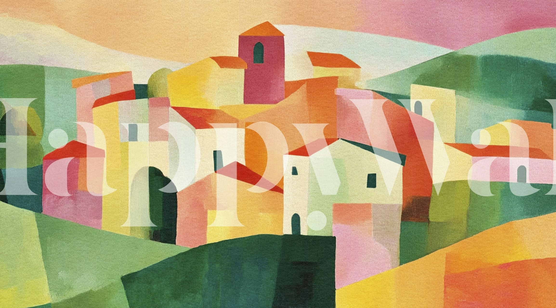 Vibrant Toscana village landscape wallpaper