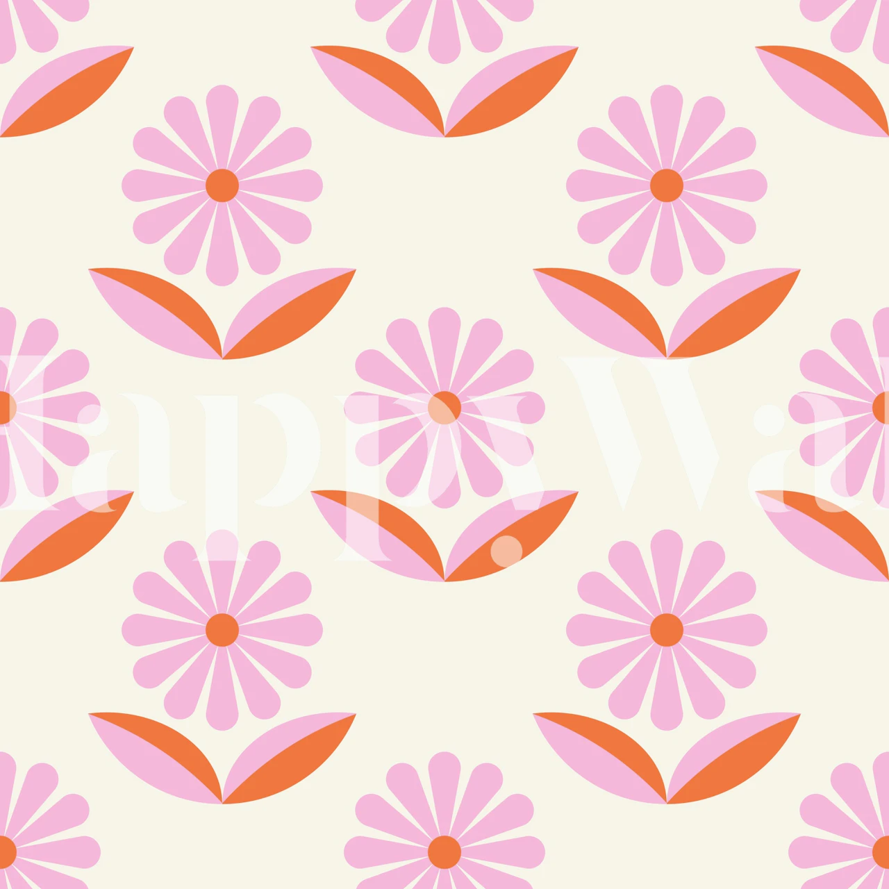 Pink Aster flowers with orange leaves on cream background wallpaper