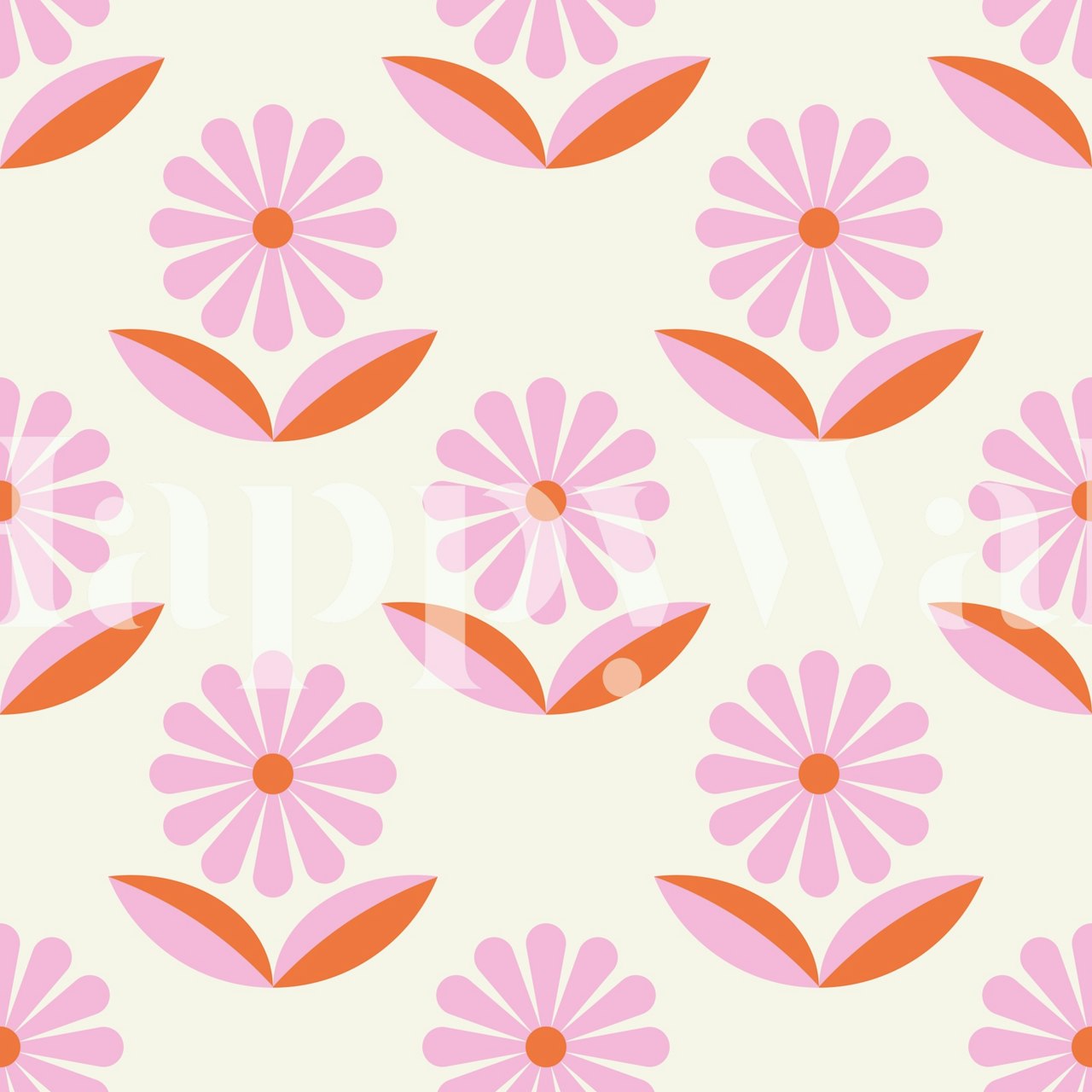 Midcentury Aster Flowers Mural em um quarto