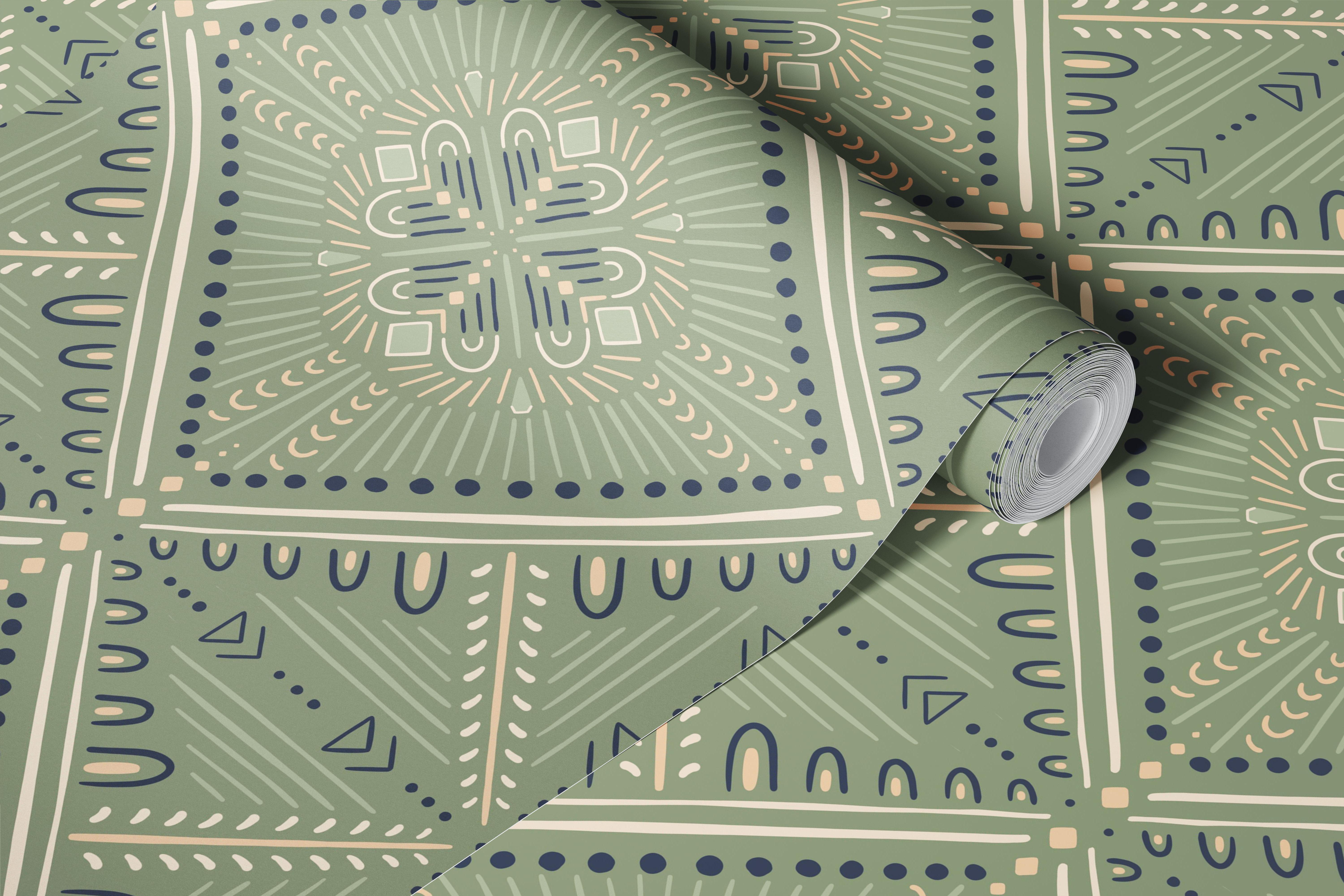 Sage green geometric leaf pattern wallpaper