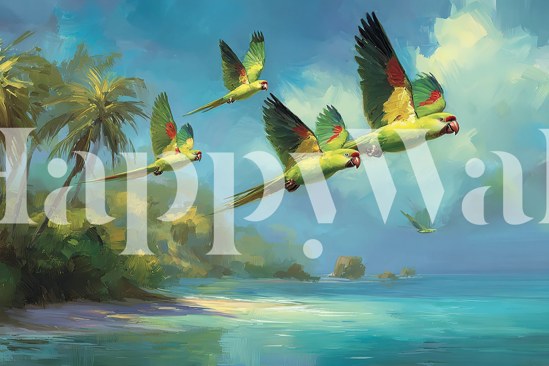 Paradise Flight wallpaper with flying parrots