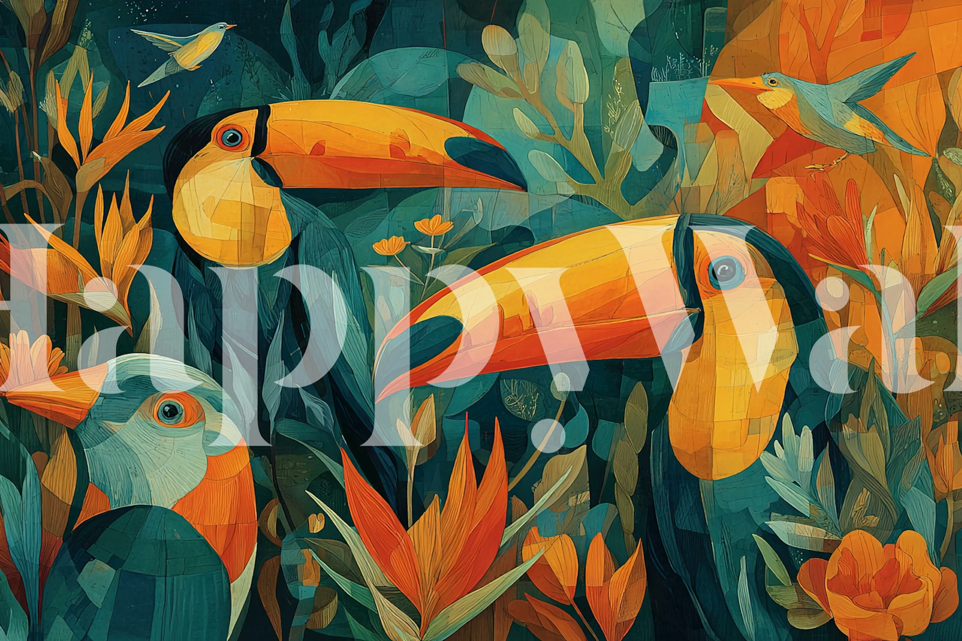 Tropical Aviary wallpaper featuring colorful toucans