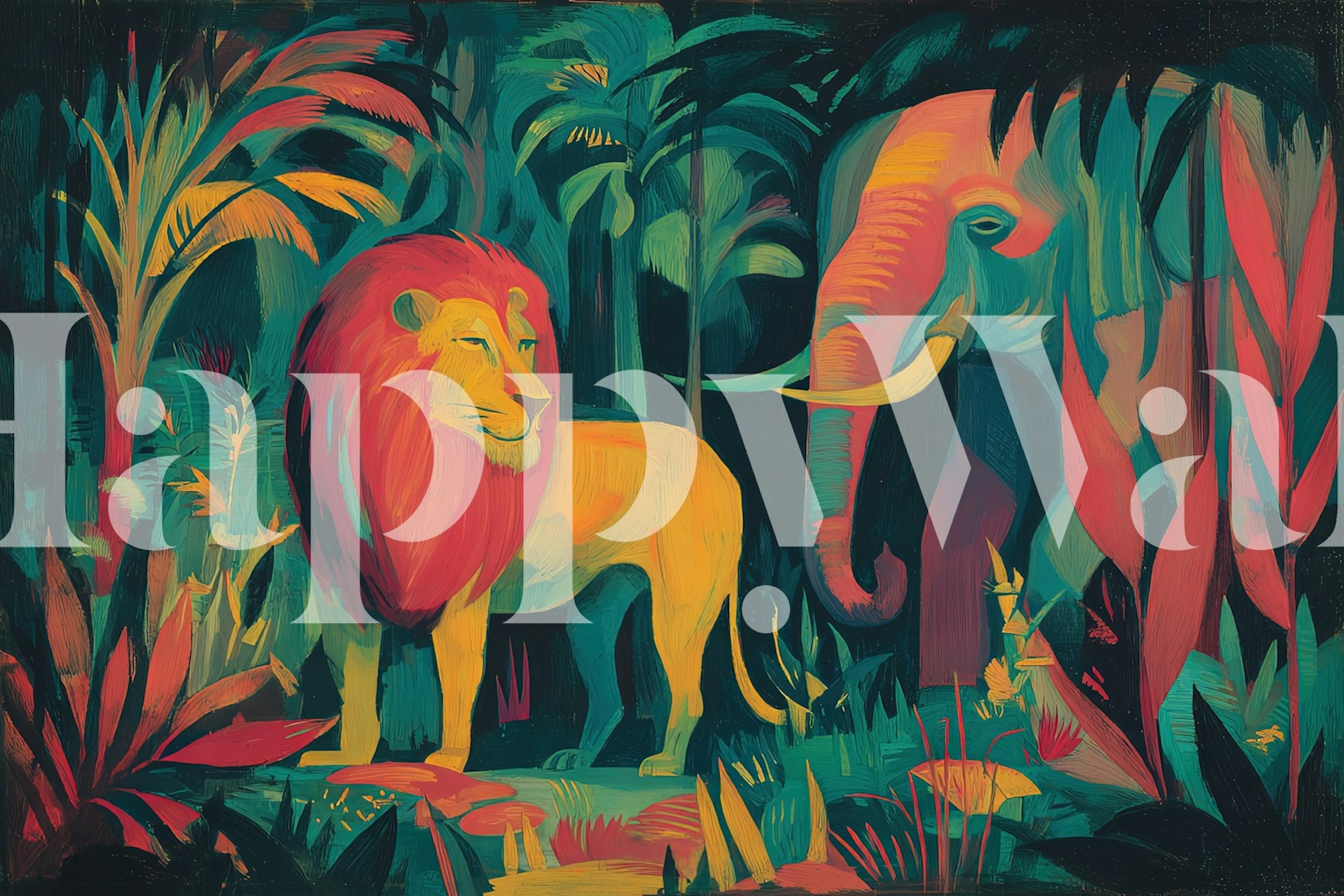 Jungle Wild Majesty tapet med lejon och elefant