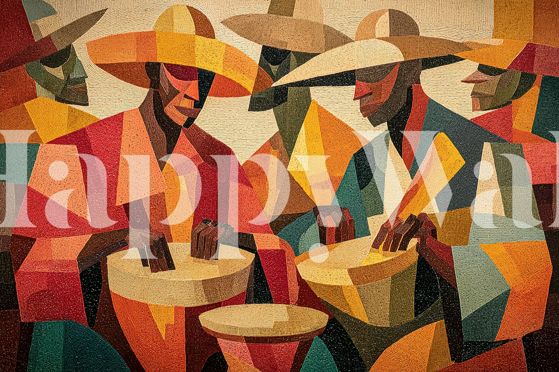 Kleurrijk behangontwerp dat drummers laat zien