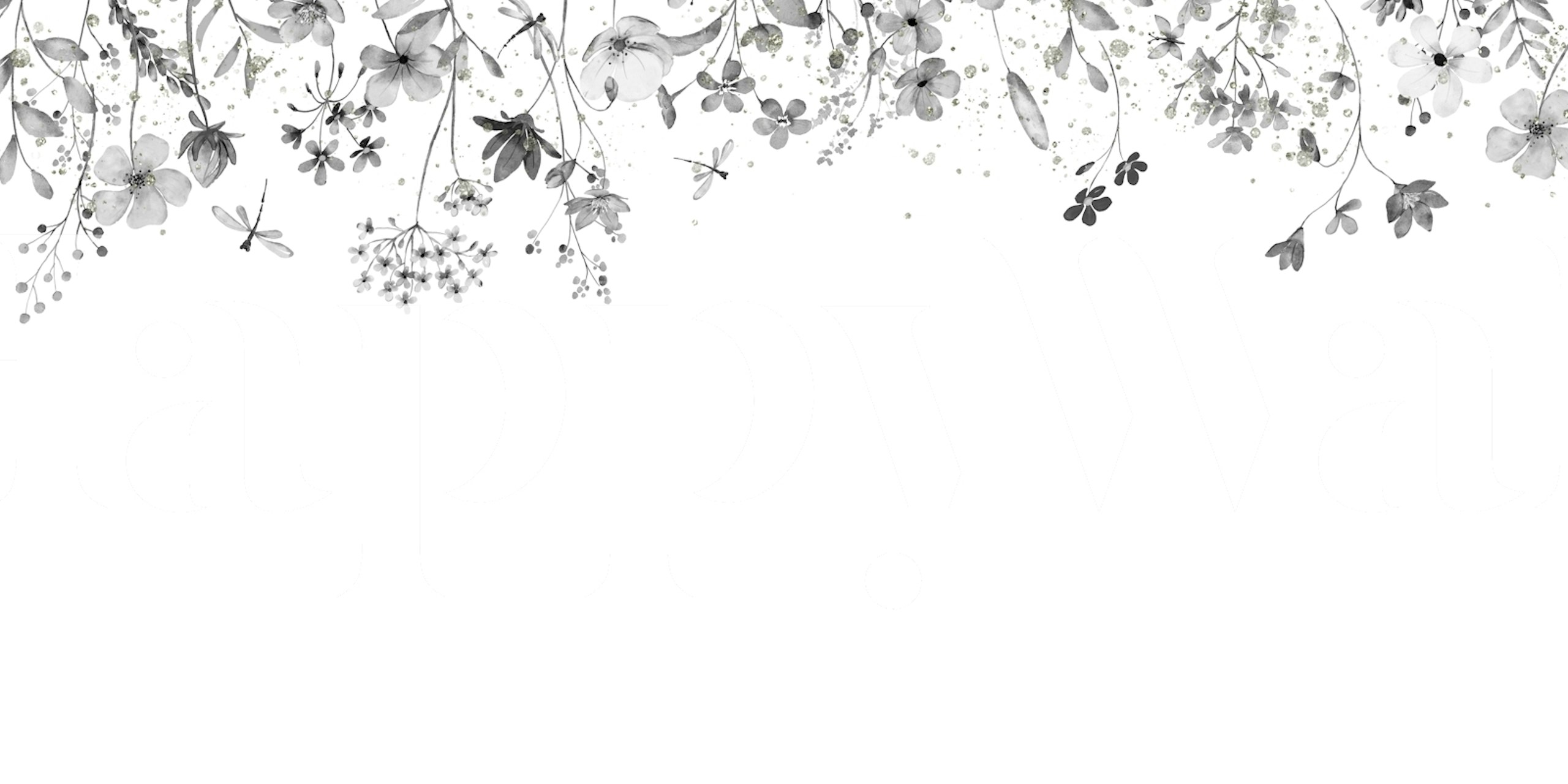 Floral dream gentle black and white wallpaper in a room