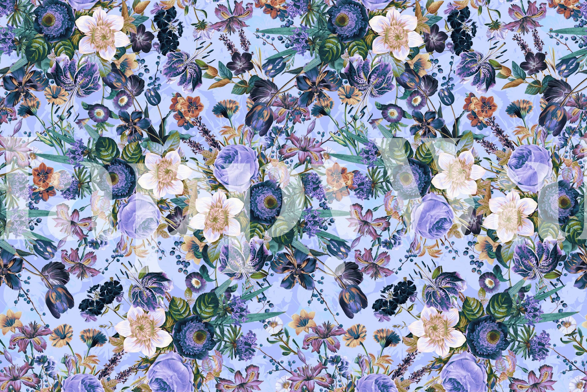 Colorful floral pattern with purple flowers and greenery wallpaper