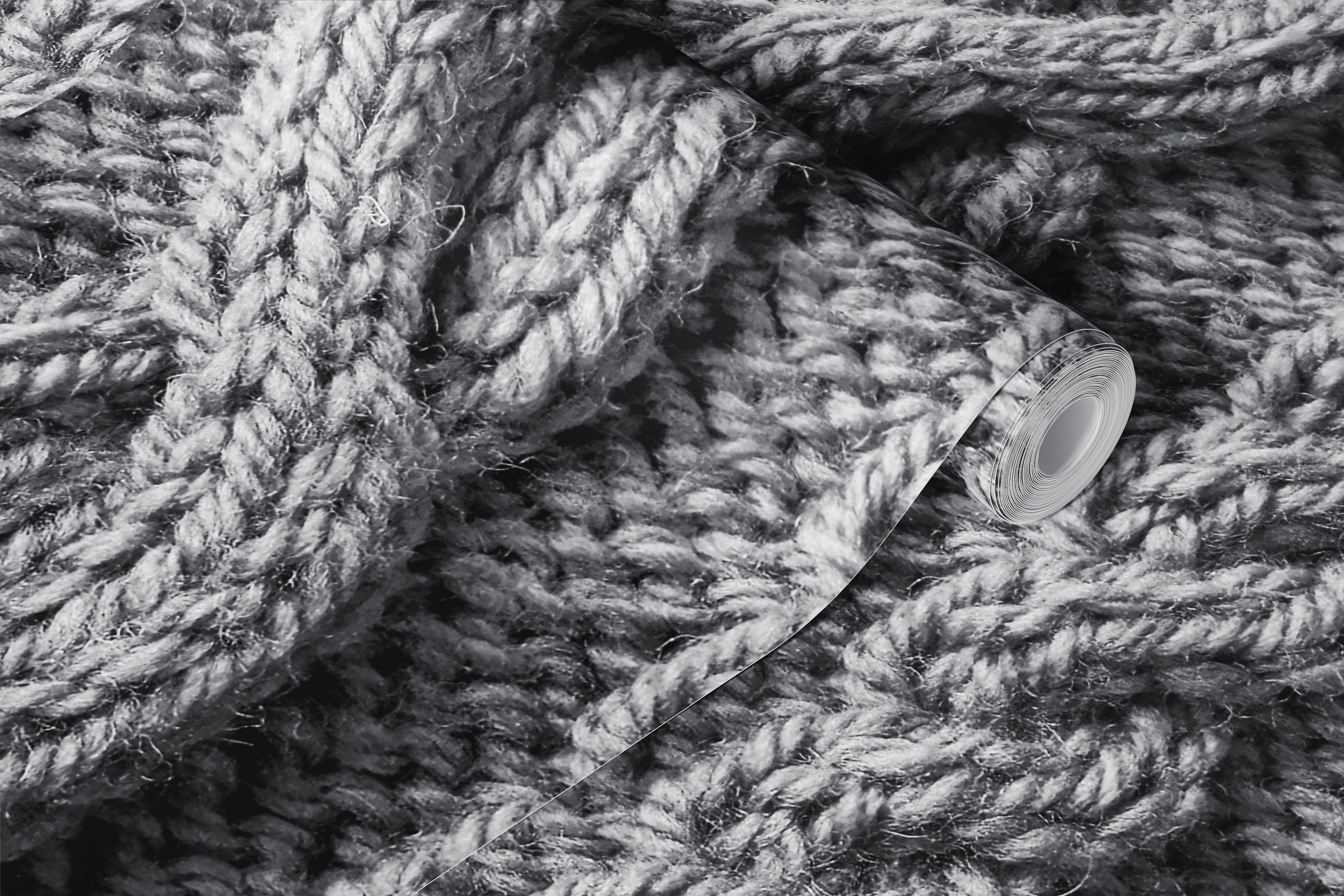 Gray cable knit pattern wallpaper, textured fabric design