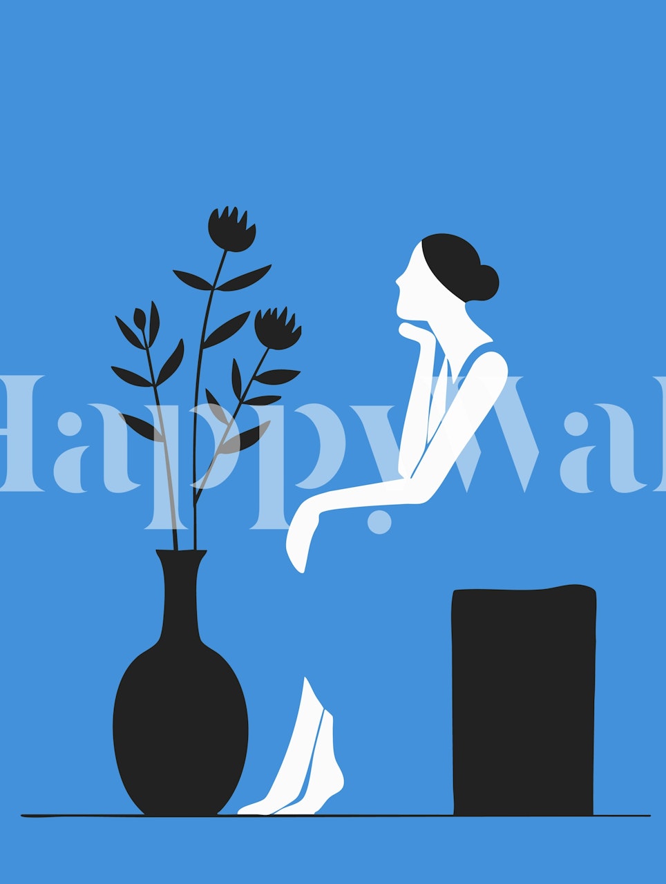 Ταπετσαρία Sitting Lady in Blue Dress σε ένα δωμάτιο