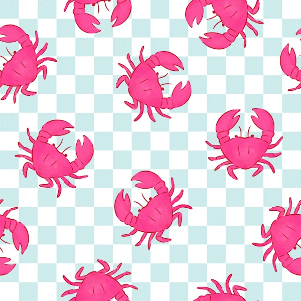 Pink Crabs on Aqua Checks