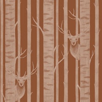 Woodland Deer Cinnamon Brown Forest Stripes wallpaper