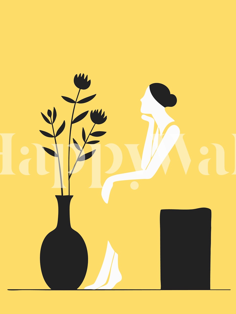 Sitting lady in yellow dress wallpaper in a room