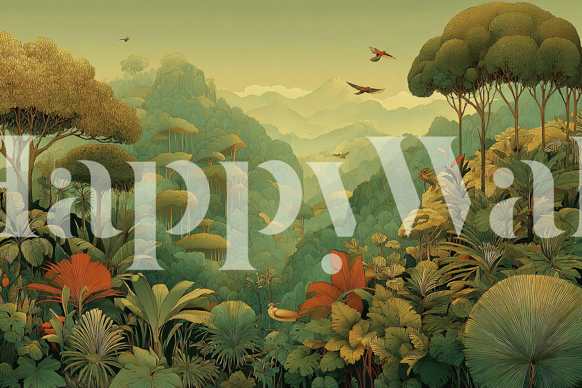 Carta da parati Green Jungle Oasis in una stanza