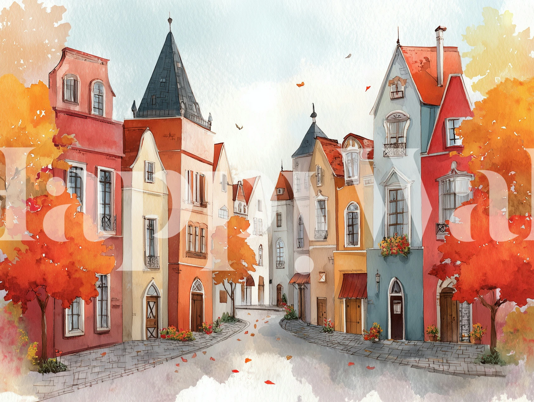 Charming Fall Village tapeta u sobi