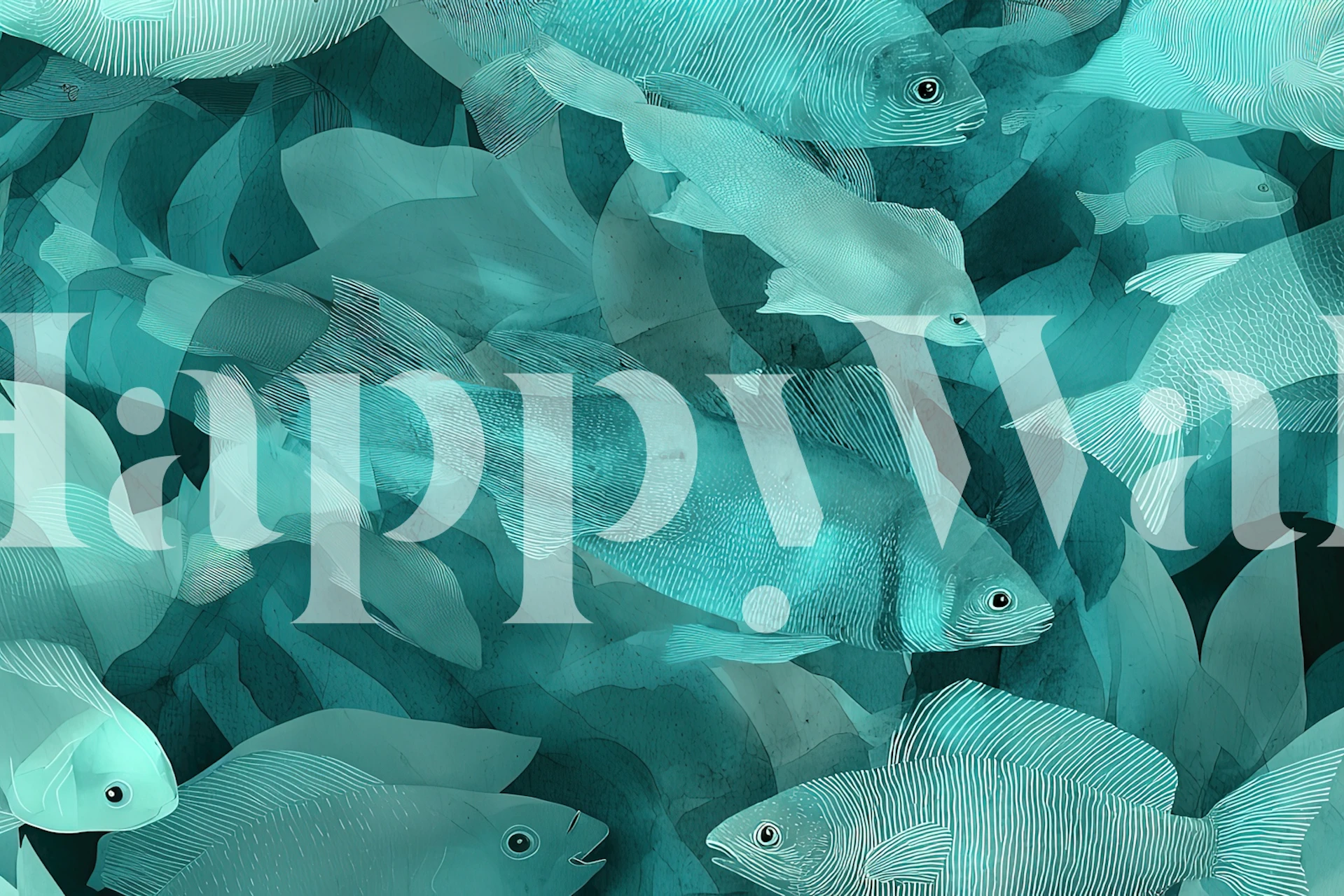 Turquoise fish swimming in layers with abstract waves wallpaper