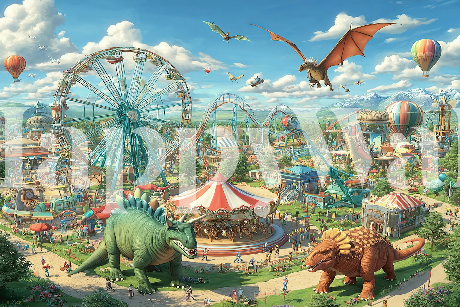 Jurassic fairground adventure wallpaper design