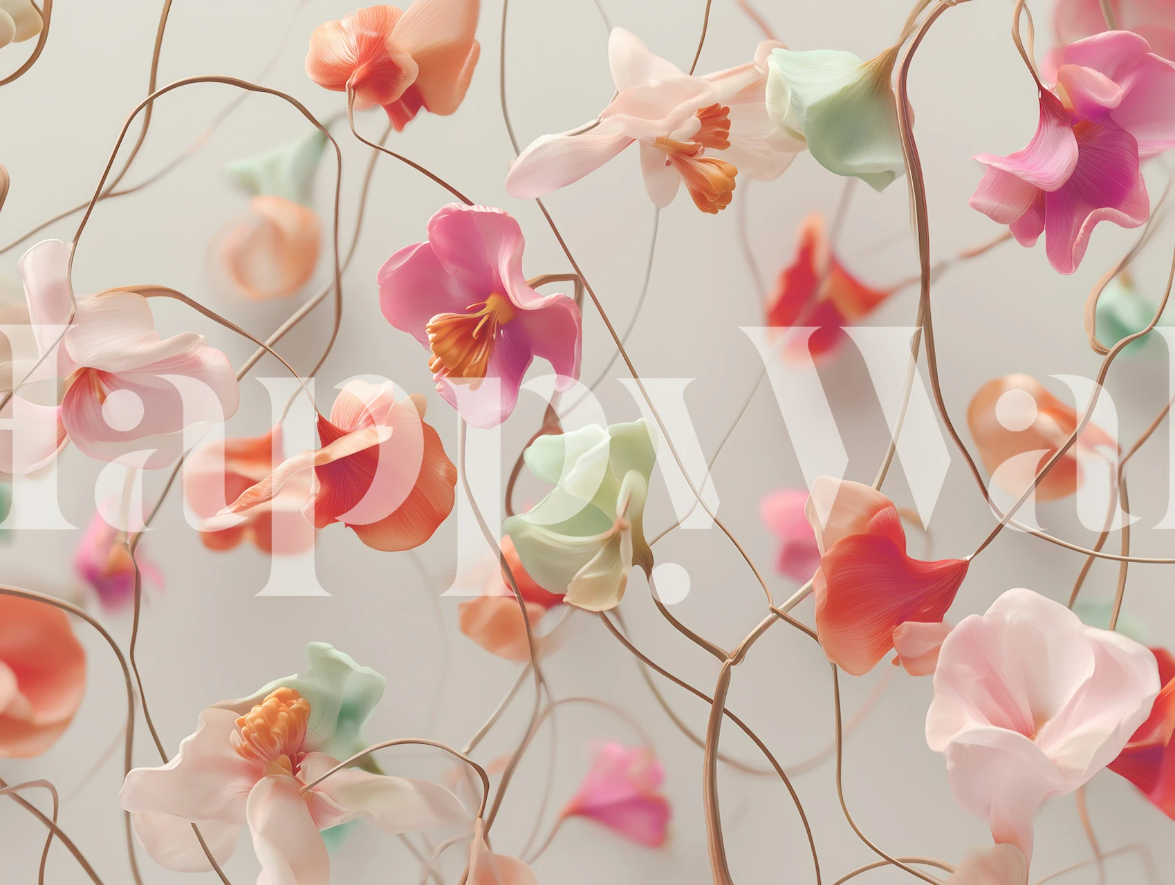 Colorful floral patterns with peach, pink, and green tones wallpaper
