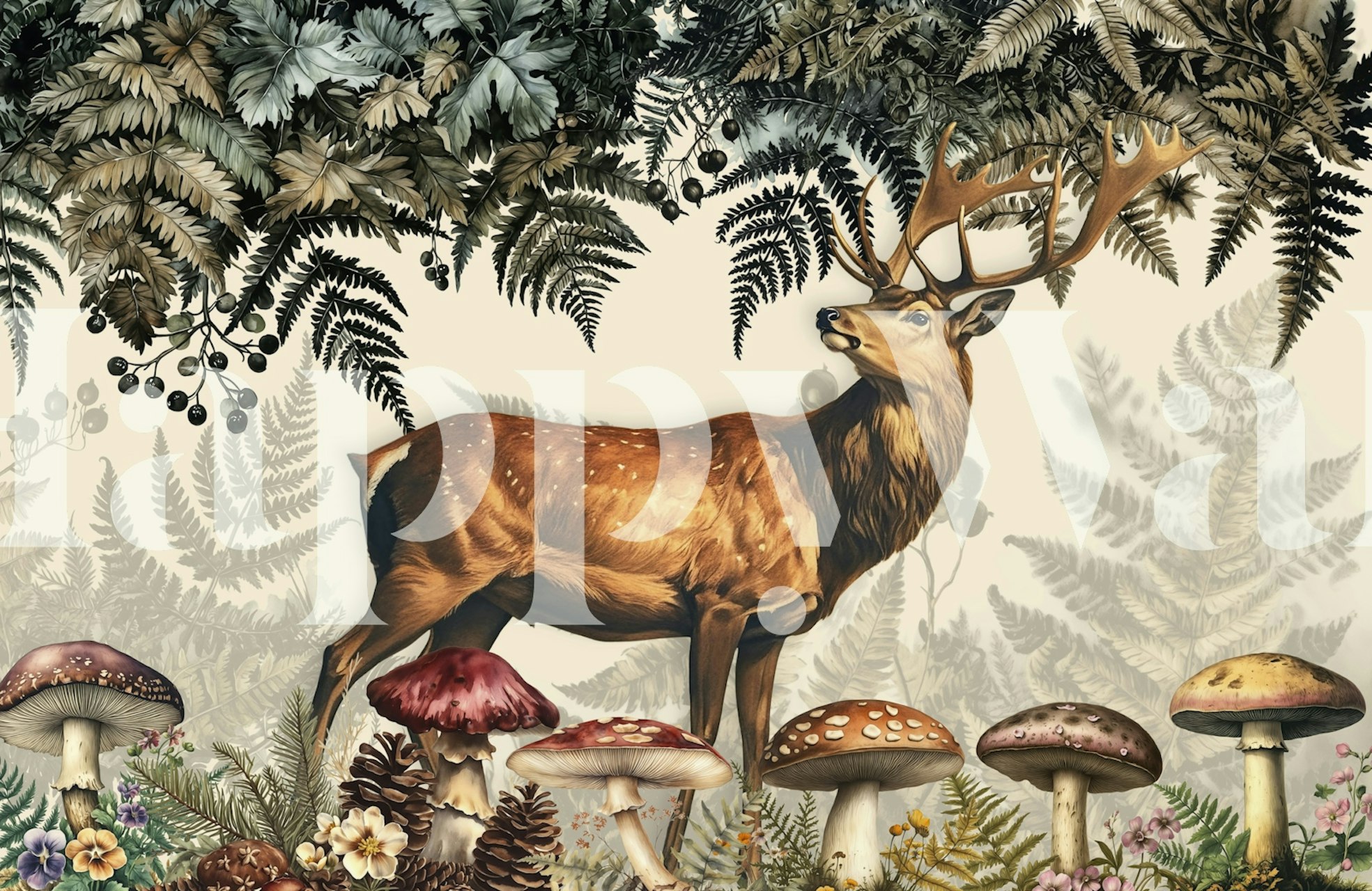 Majestic Woodland Deer Scene behang in een kamer