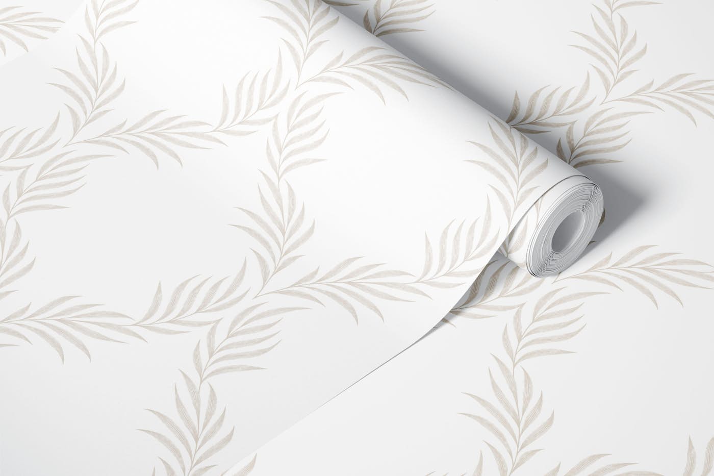 Vintage Lattice Palm Leaf - White Beige wallpaper roll