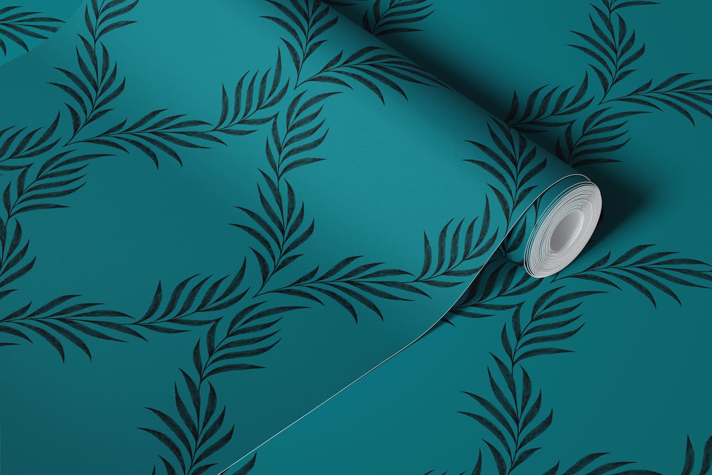 Vintage Lattice Palm Leaf - Teal wallpaper roll