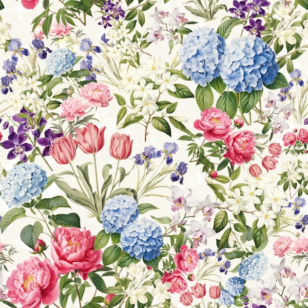 Flower beauty A - pattern on ivory beige crem