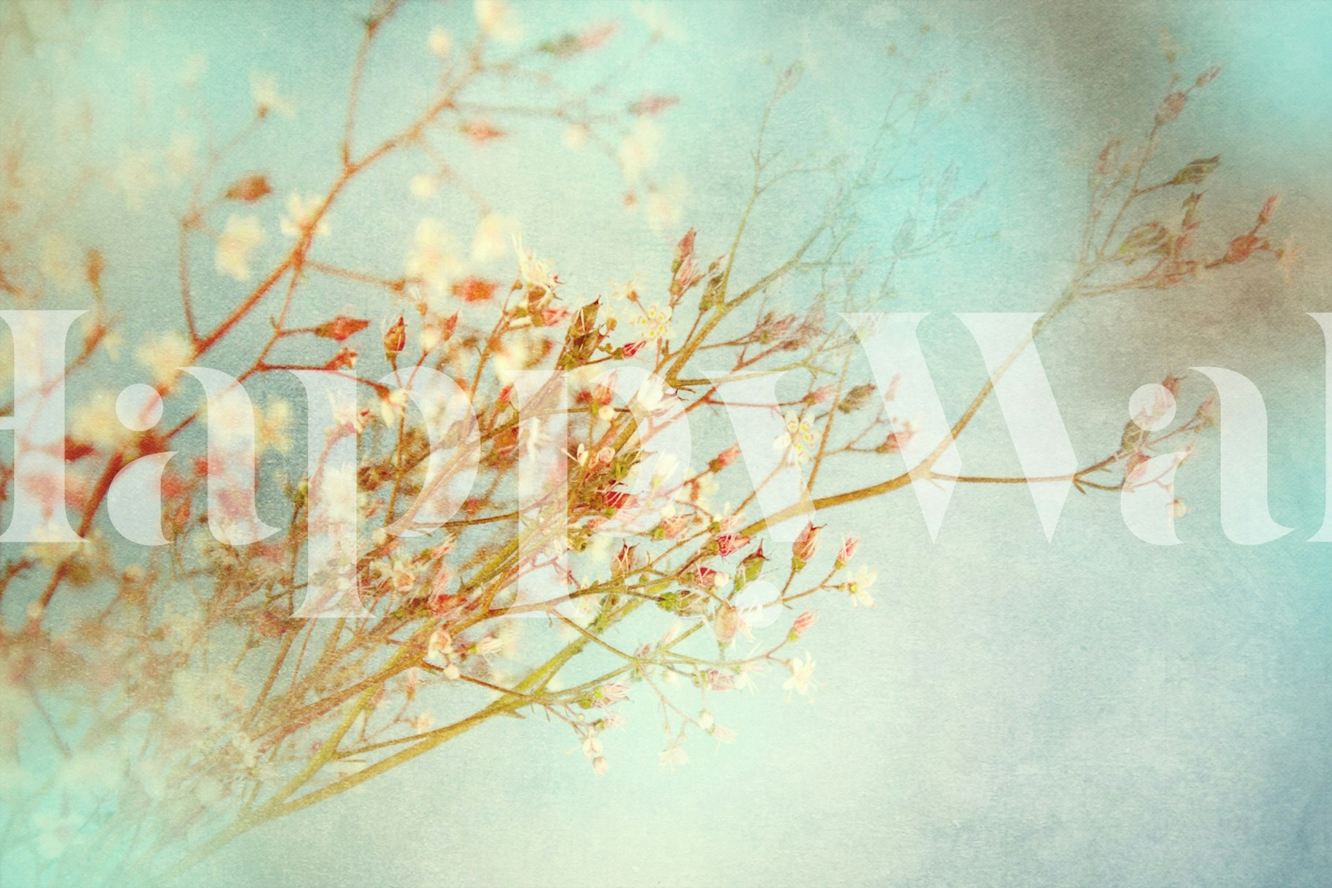 Delicate blonde floral branches on a light blue background wallpaper