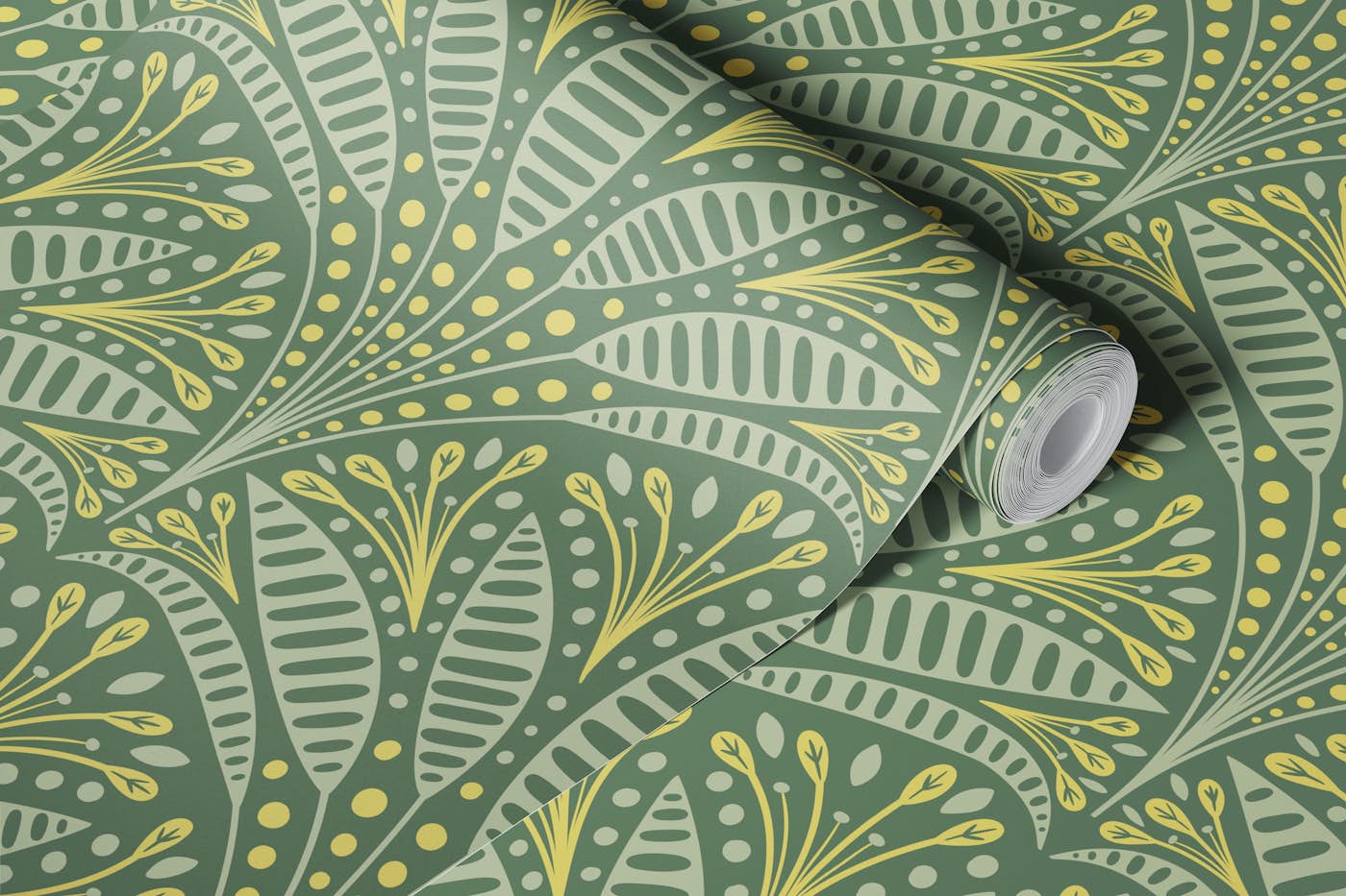 Green Leafy elegance wallpaper roll
