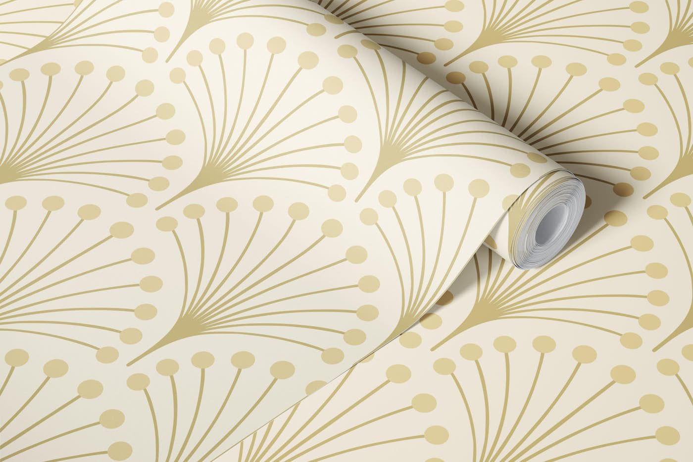 Art Deco Fan Berry Scallop Ecru Beige wallpaper roll