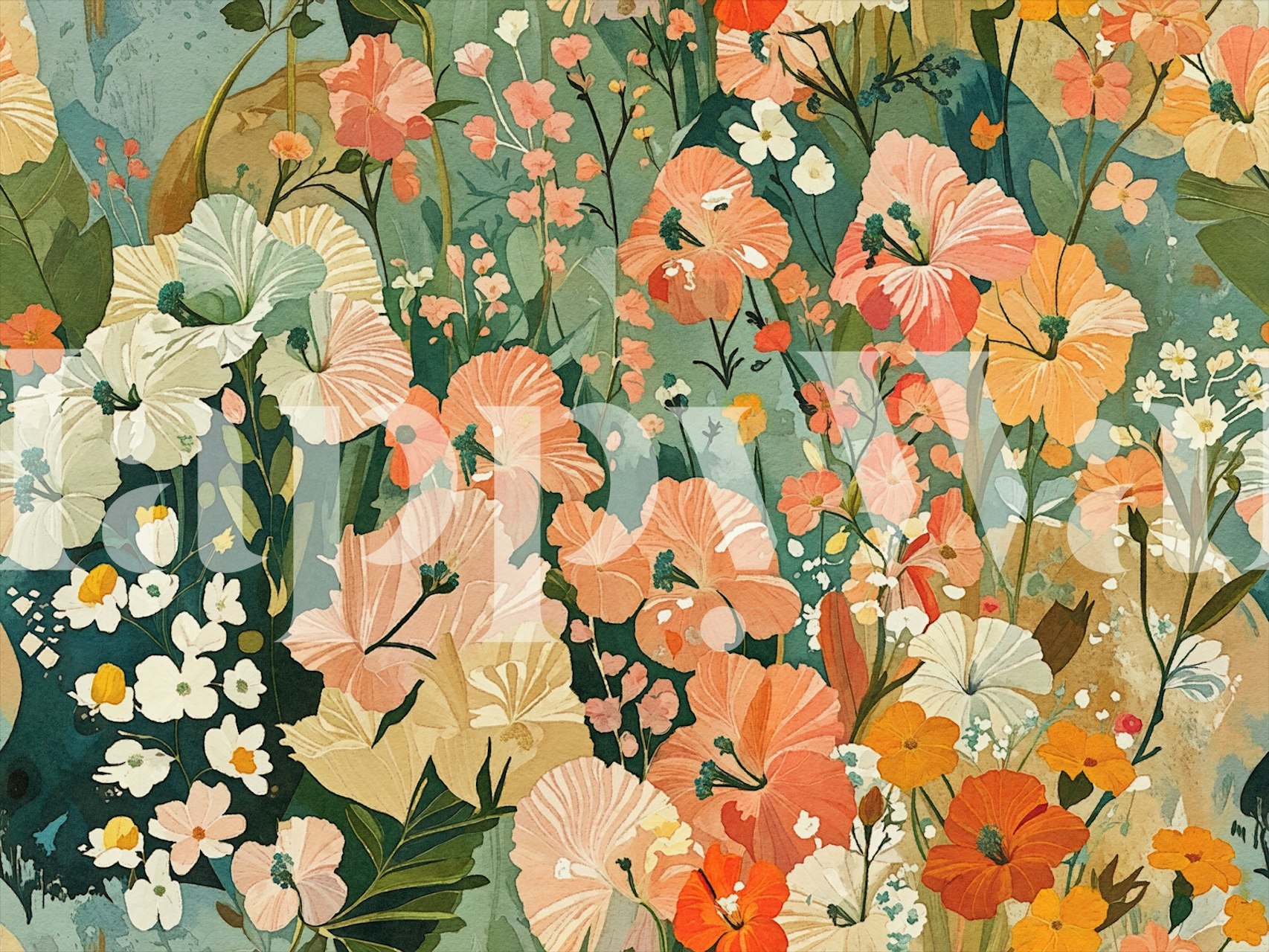 Hibiscus flower wallpaper in a room