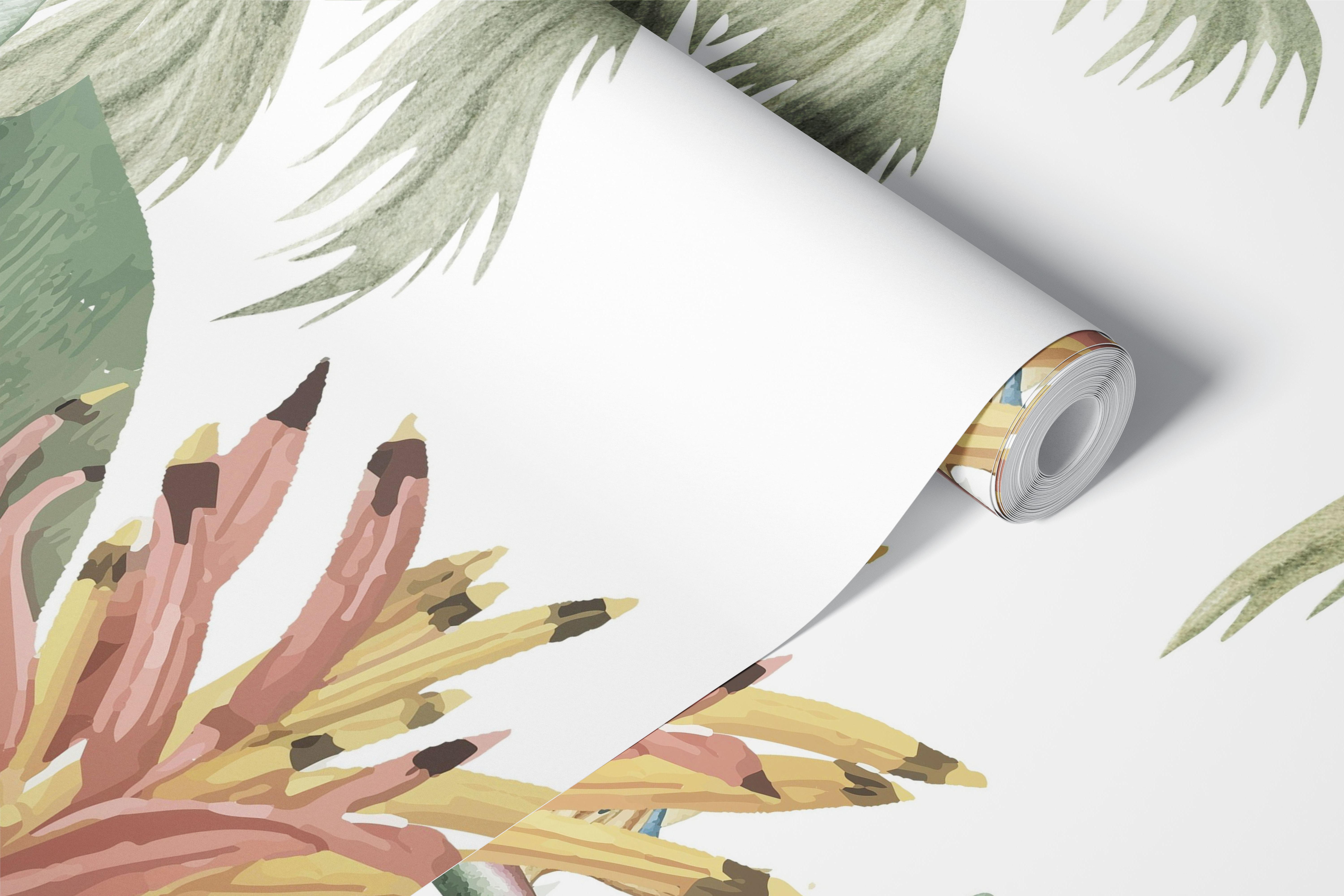 Lush green leaves wallpaper design in a room